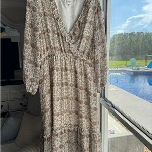 Hayden Cream Ruched Wrap Midi Dress